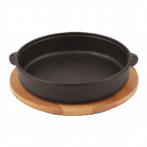 Сковорода Paderno для сервировки D 14 СМ H 4 СМ чугун на деревянном подносе 44246S14